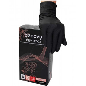 Перчатки нитриловые текстурированные на пальцах  Benovy черные 3.5гр (XL-100шт/уп)