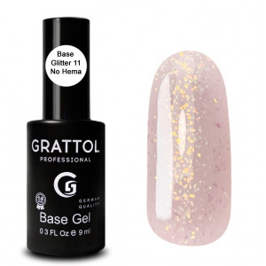Grattol Базовое каучуковое камуфлирующее покрытие с шиммером Rubber base glitter №11, 9 мл