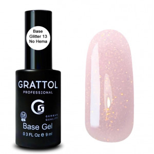 Grattol Базовое каучуковое камуфлирующее покрытие с шиммером Rubber base glitter №13, 9 мл